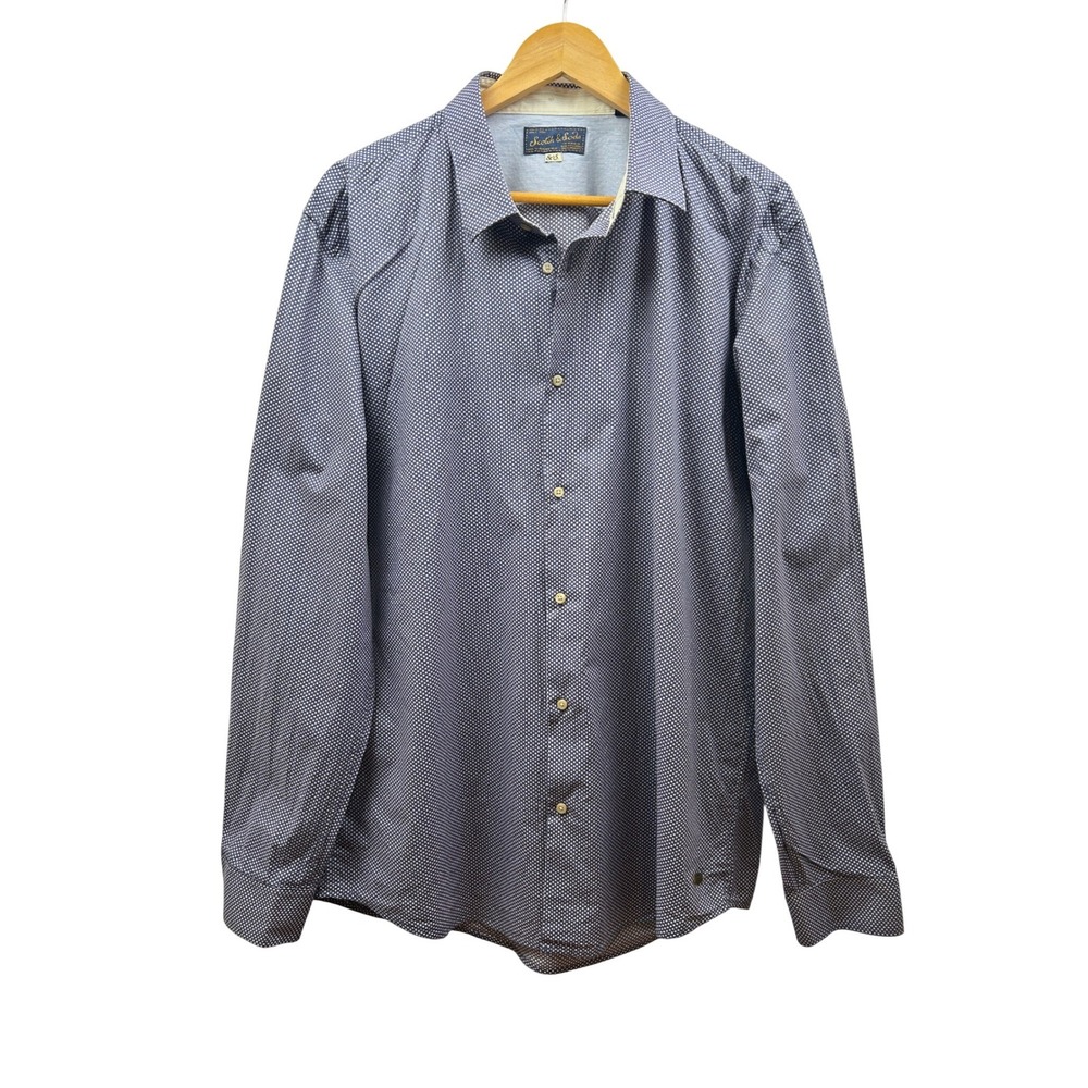 Scotch & Soda Button Down Shirt Mens XXL Blue White Micro Dot 100% Cotton Modern